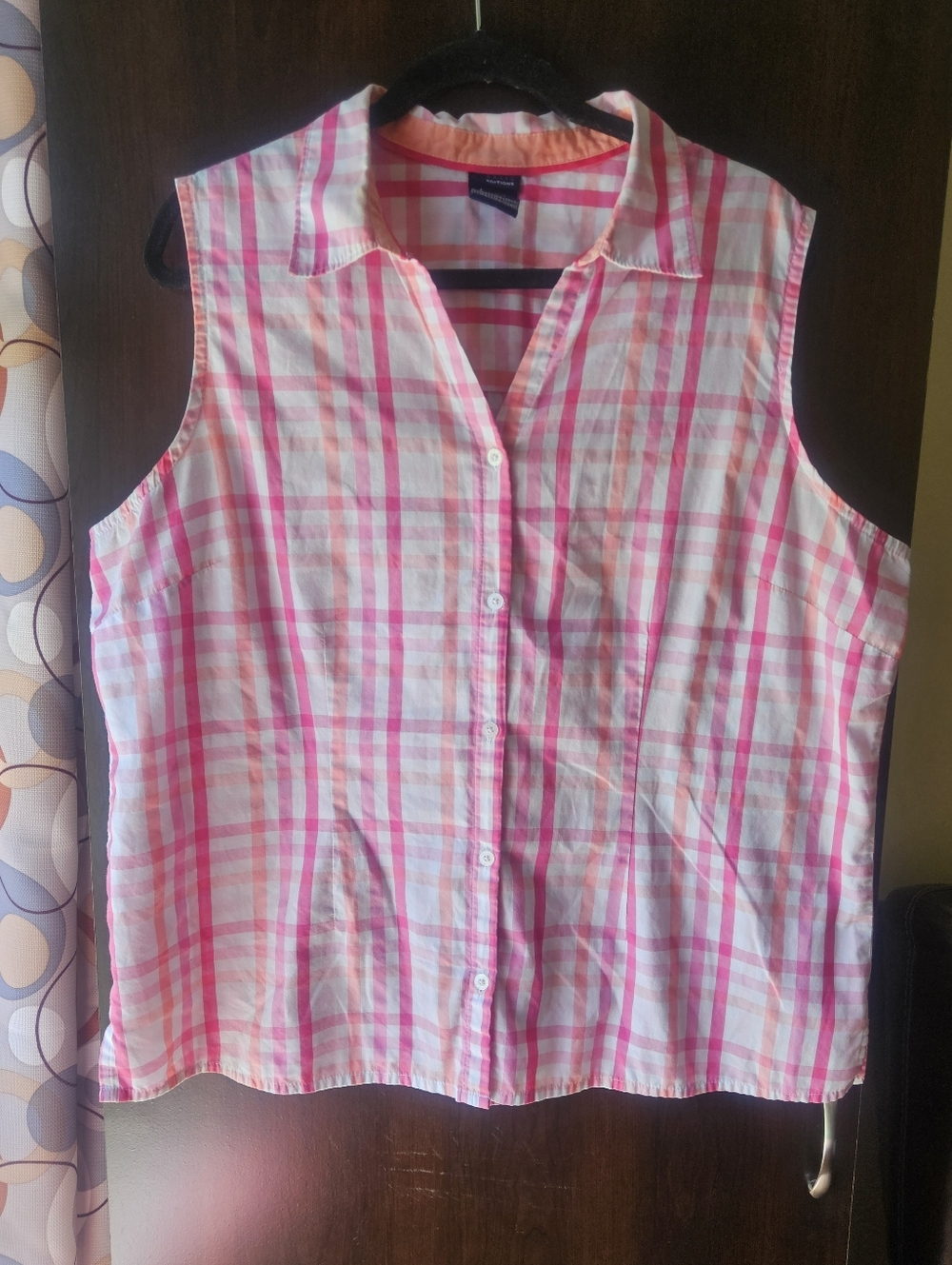 Basic Editions Sleeveless Pink Plaid Button-Up Blouse Size XL